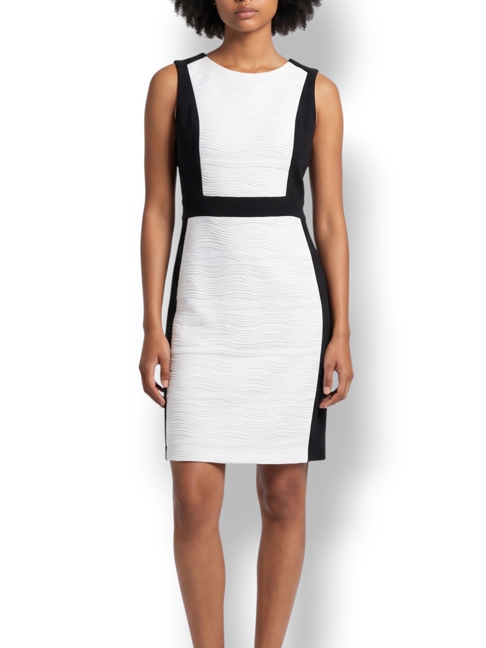 4/$20 Calvin Klein Size 12 Black White Colorblock Textured Sheath Dress
